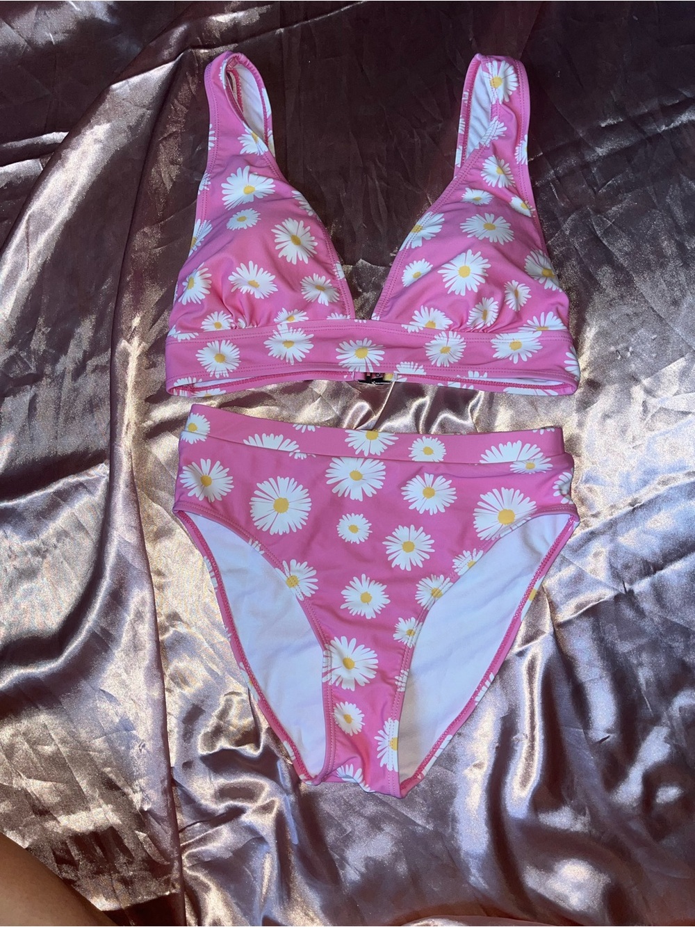 Pink Lily Pink Daisy Print Two-Piece Bikini